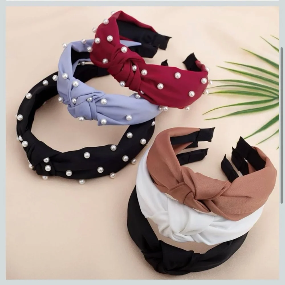 6 PCS Pearl Headbands for Women with Fabric Knotted Headbands
